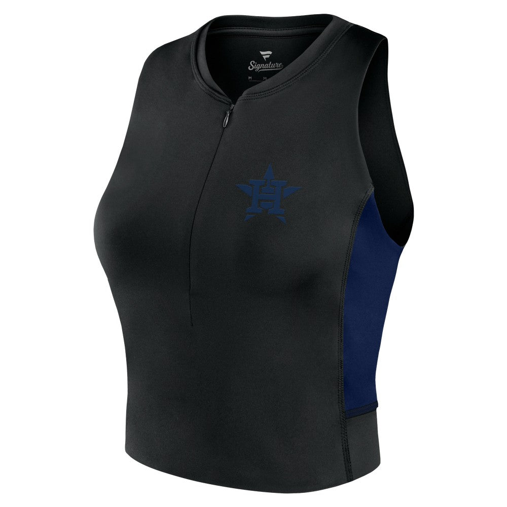 Houston Astros Fanatics Women's Studio Half-Zip Fitted Gym Tank Top - Black - Fanatics Discount