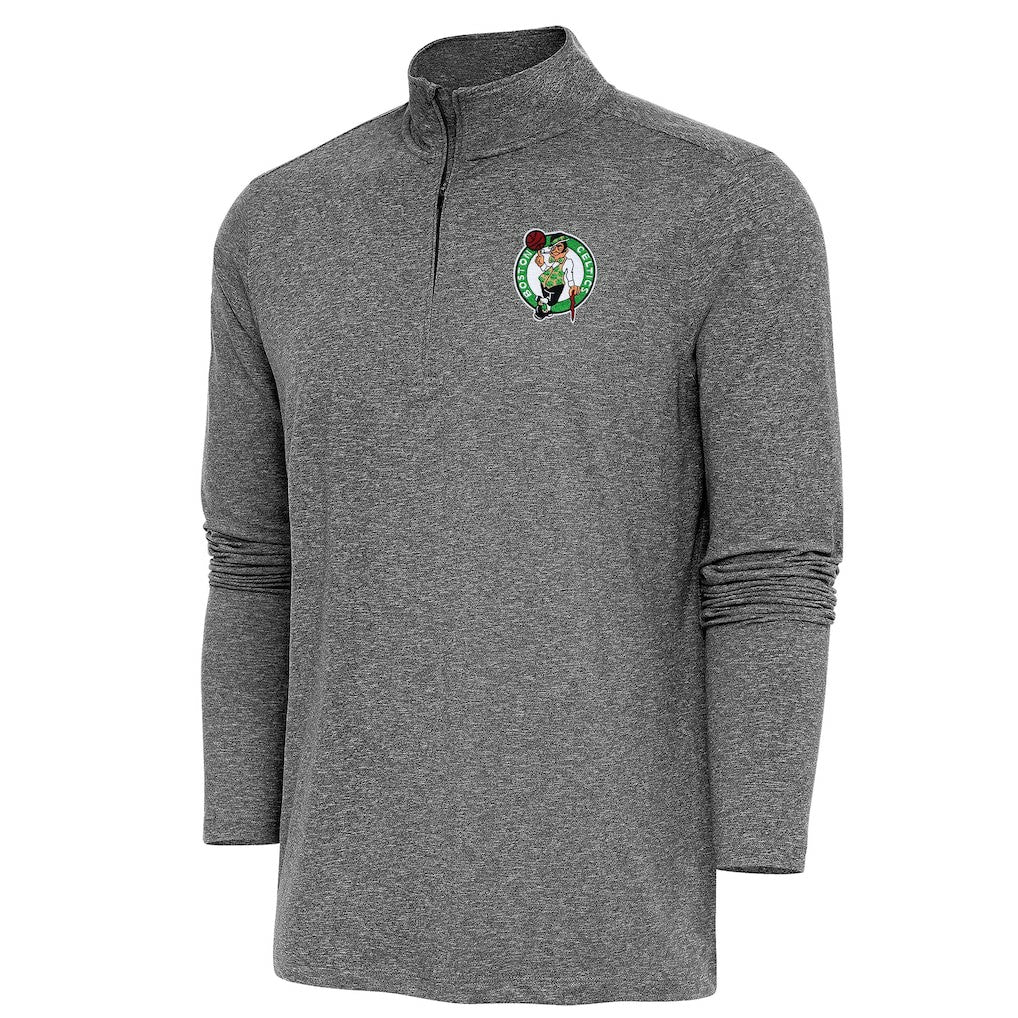 Boston Celtics Antigua Hunk Quarter-Zip Pullover Top Heather Black