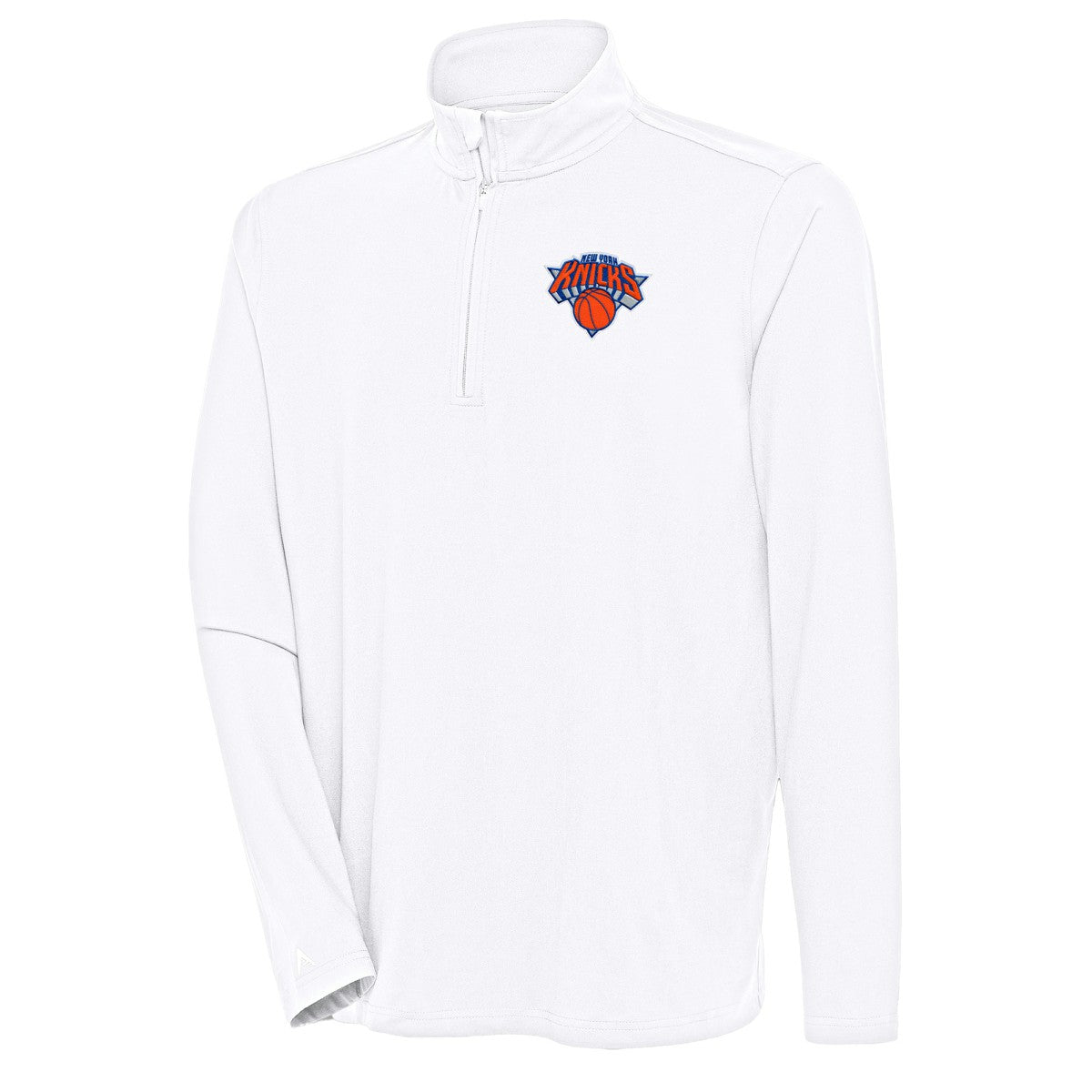 New York Knicks Antigua Hunk Quarter-Zip Pullover Top White