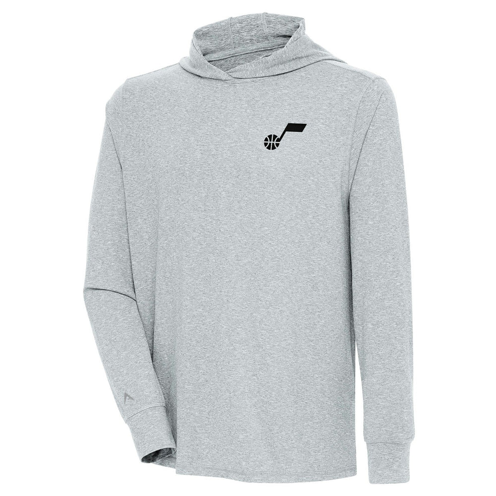 Utah Jazz Antigua Saga Long Sleeve Hoodie T-Shirt Heather Gray