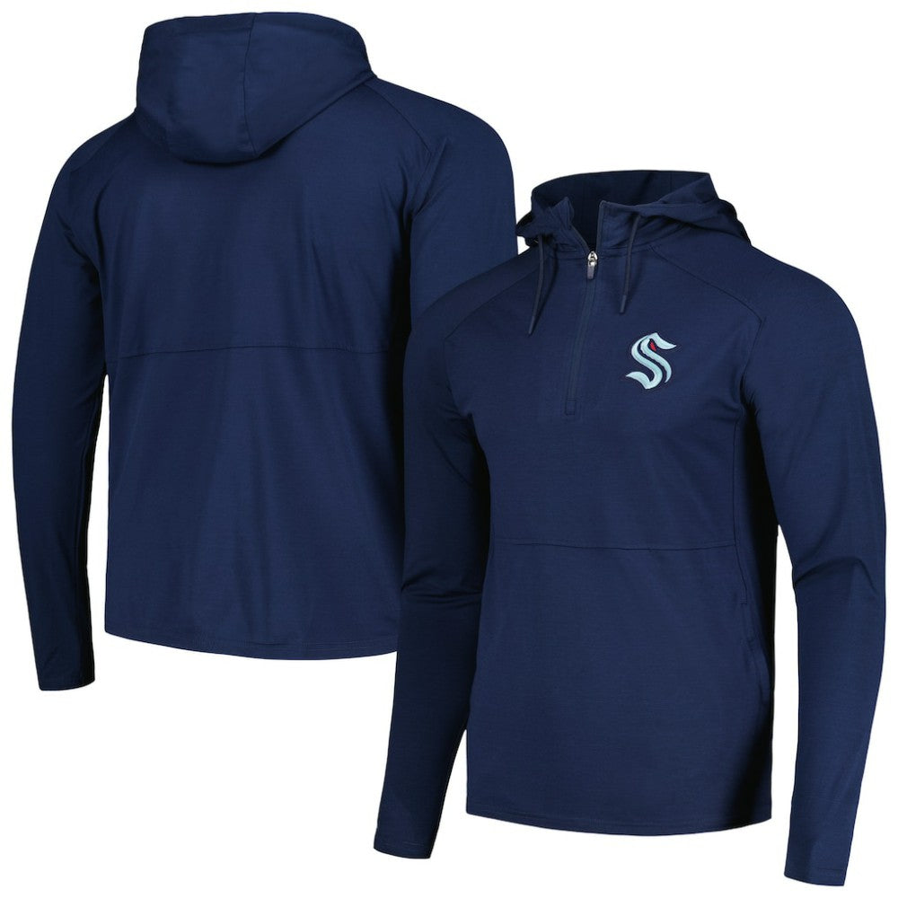 Seattle Kraken Antigua Spikes Raglan Quarter-Zip Hoodie - Heather Navy - NHL 200360266