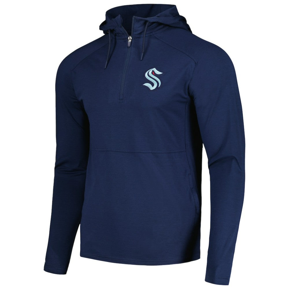 Seattle Kraken Antigua Spikes Raglan Quarter-Zip Hoodie - Heather Navy - NHL 200360266
