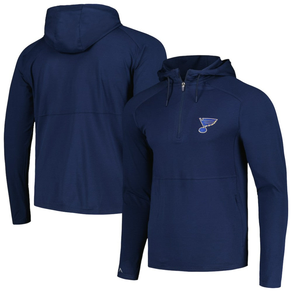 St. Louis Blues Antigua Spikes Raglan Quarter-Zip Hoodie - Heather Navy - NHL 200360267