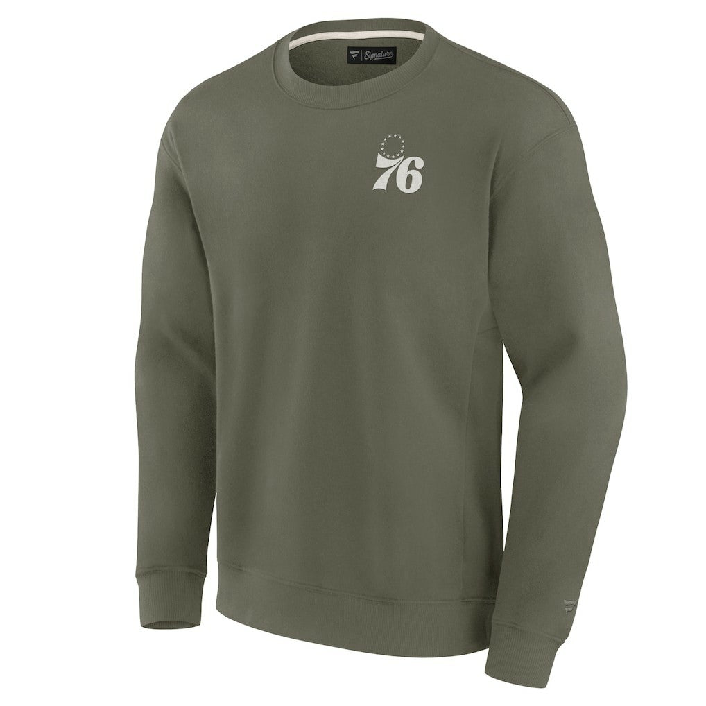 Philadelphia 76ers Unisex Elements Super Soft Fleece Pullover Sweatshirt Olive | Fanatics Lifestyle