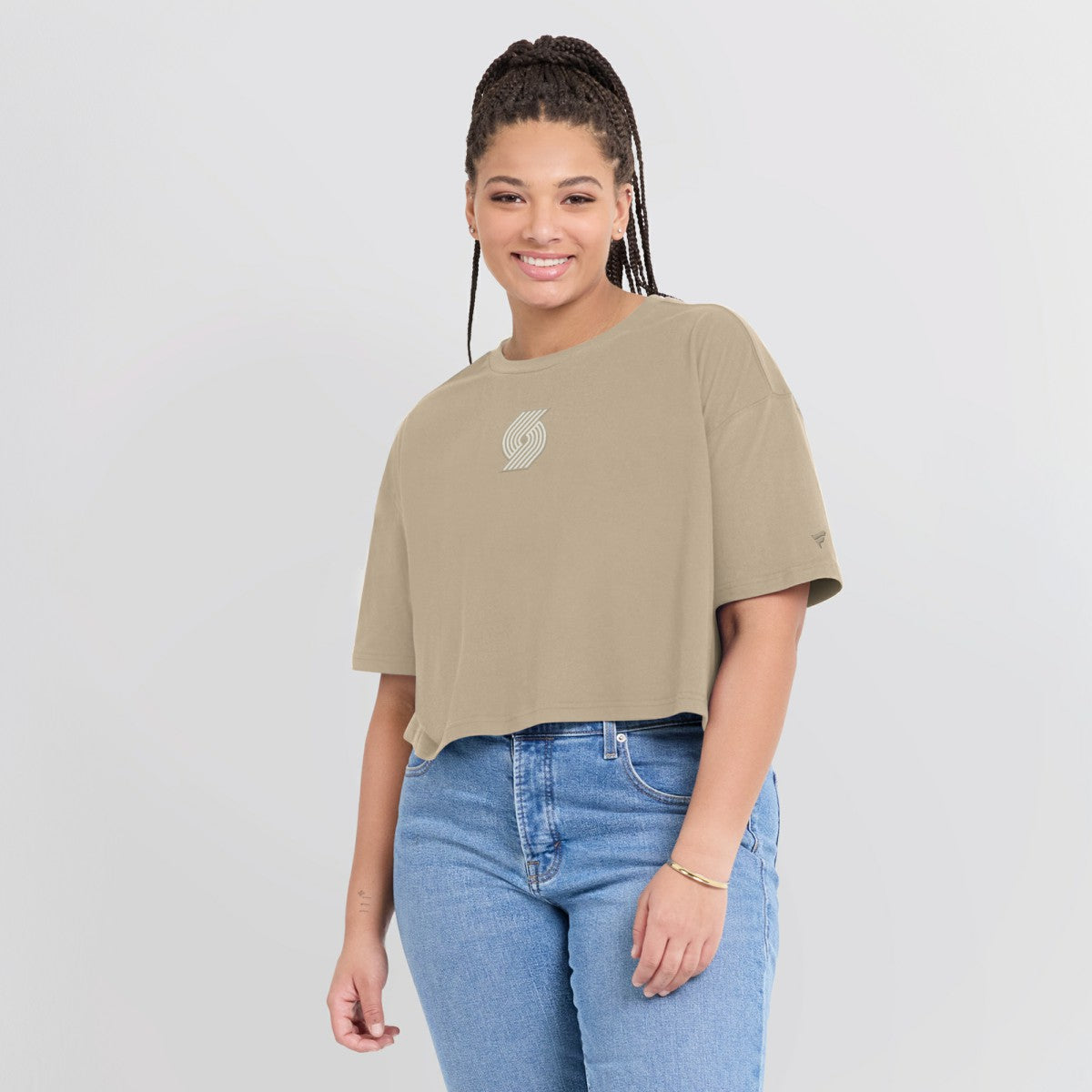 Portland Trail Blazers Women's Elements Super Soft Boxy Cropped T-Shirt Khaki | Fanatics