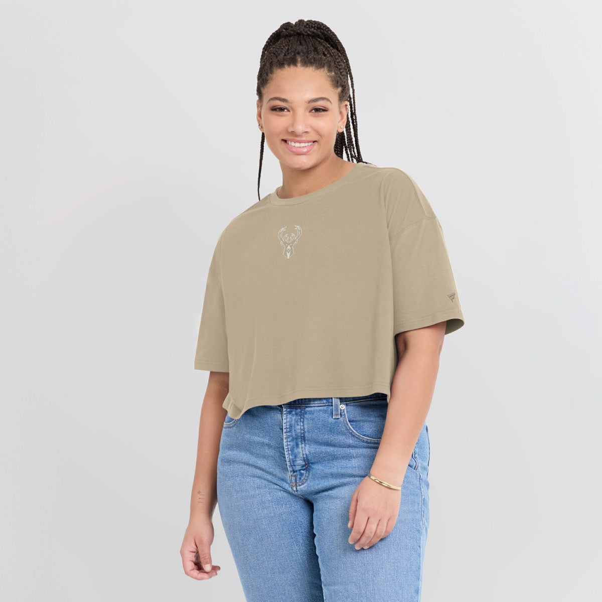 Milwaukee Bucks Women's Elements Super Soft Boxy Cropped T-Shirt Khaki | Fanatics outlet