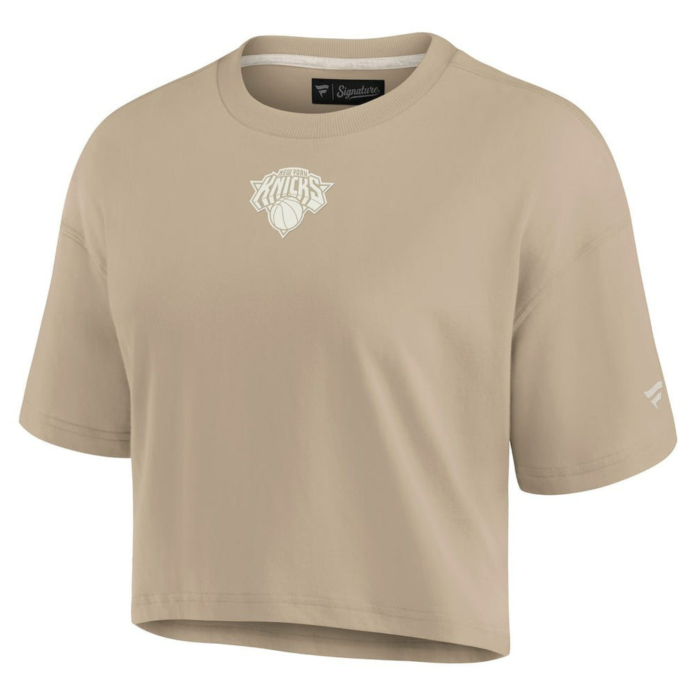 New York Knicks Women's Elements Super Soft Boxy Cropped T-Shirt Khaki | Fanatics
