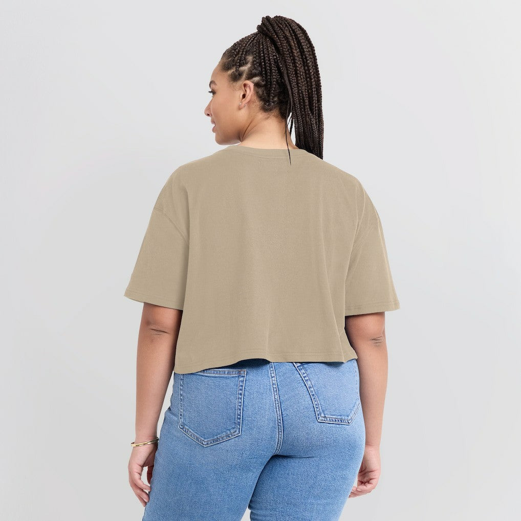 New York Knicks Women's Elements Super Soft Boxy Cropped T-Shirt Khaki | Fanatics