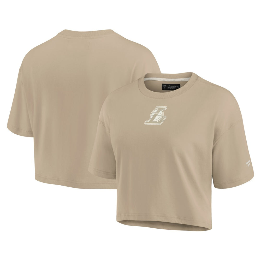 Los Angeles Lakers Women's Elements Super Soft Boxy Cropped T-Shirt Khaki | Fanatics for sale
