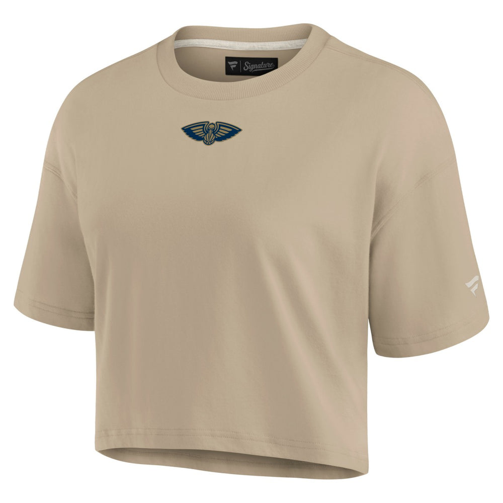 New Orleans Pelicans Women's Elements Super Soft Boxy Cropped T-Shirt Khaki | Fanatics for sale