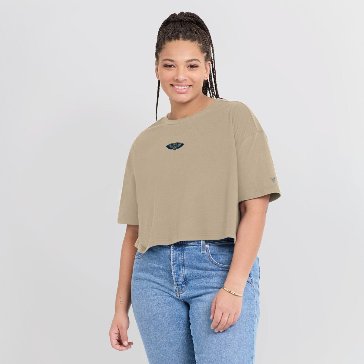 New Orleans Pelicans Women's Elements Super Soft Boxy Cropped T-Shirt Khaki | Fanatics for sale