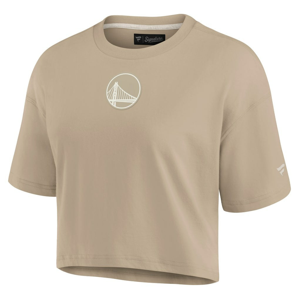 Golden State Warriors Women's Elements Super Soft Boxy Cropped T-Shirt for sale Khaki | Fanatics