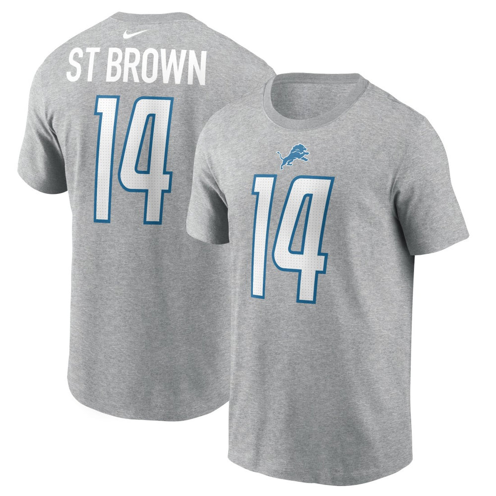 Nike Amon-Ra St. Brown Detroit Lions Player Name & Number T-Shirt Gray