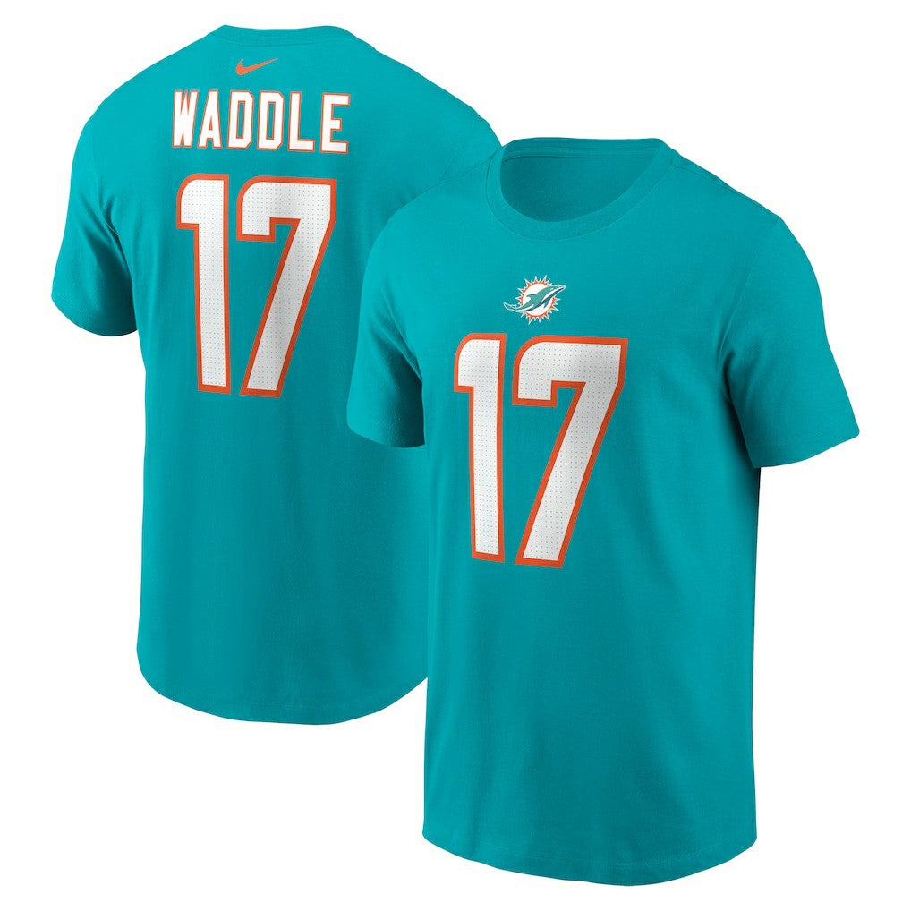Nike Jaylen Waddle Miami Dolphins Player Name & Number T-Shirt Aqua