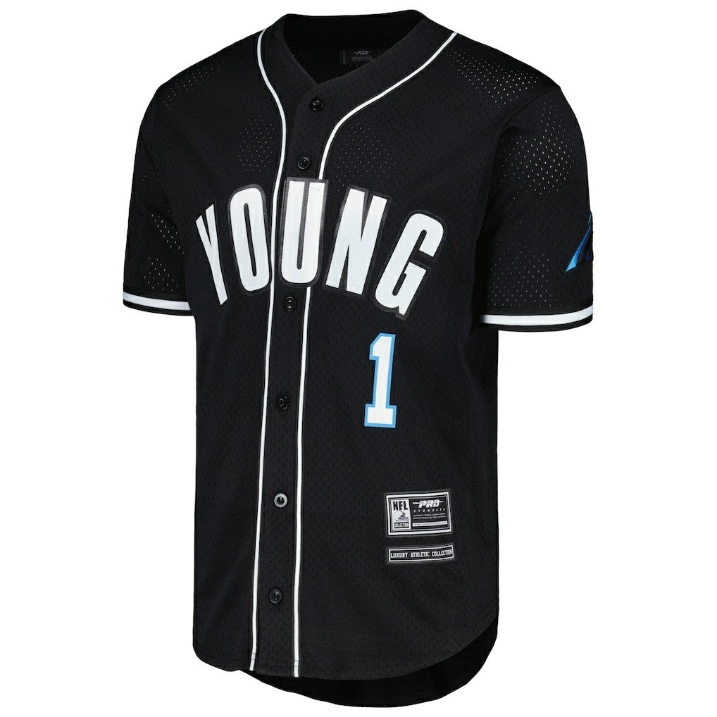Bryce Young Carolina Panthers Pro Standard Mesh Baseball Button-Up T-Shirt Black