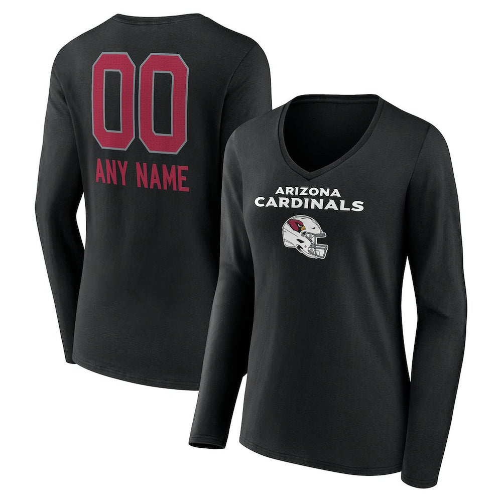 Arizona Cardinals Women's Personalized Name & Number Team Wordmark Long Sleeve V-Neck T-Shirt Black