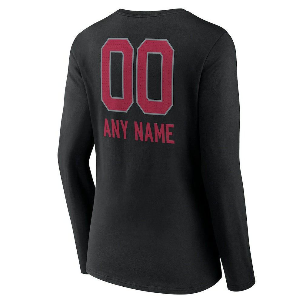 Arizona Cardinals Women's Personalized Name & Number Team Wordmark Long Sleeve V-Neck T-Shirt Black
