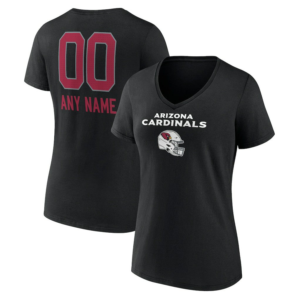 Arizona Cardinals Women's Personalized Name & Number Team Wordmark V-Neck T-Shirt Black