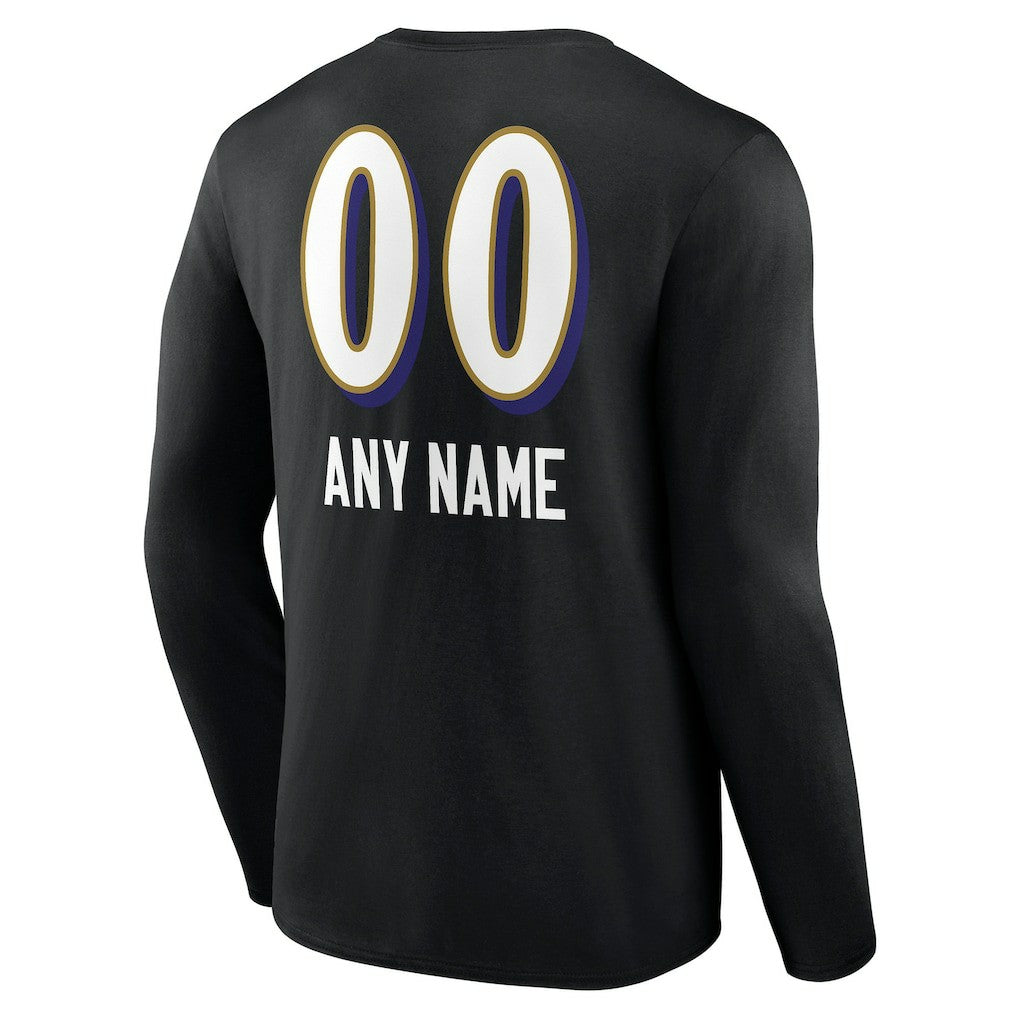 Baltimore Ravens Personalized Name & Number Team Wordmark Long Sleeve T-Shirt Black