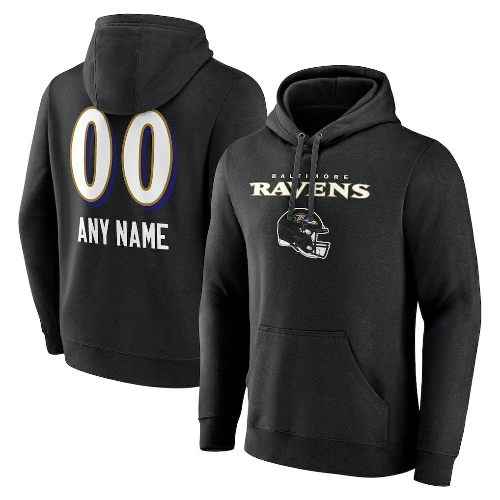 Baltimore Ravens Personalized Name & Number Team Wordmark Pullover Hoodie Black