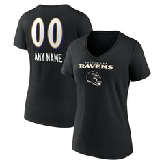 Baltimore Ravens Women's Personalized Name & Number Team Wordmark V-Neck T-Shirt Black