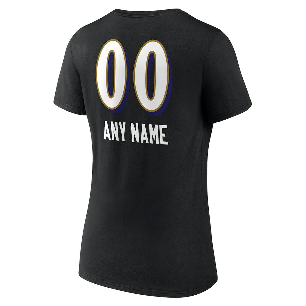 Baltimore Ravens Women's Personalized Name & Number Team Wordmark V-Neck T-Shirt Black