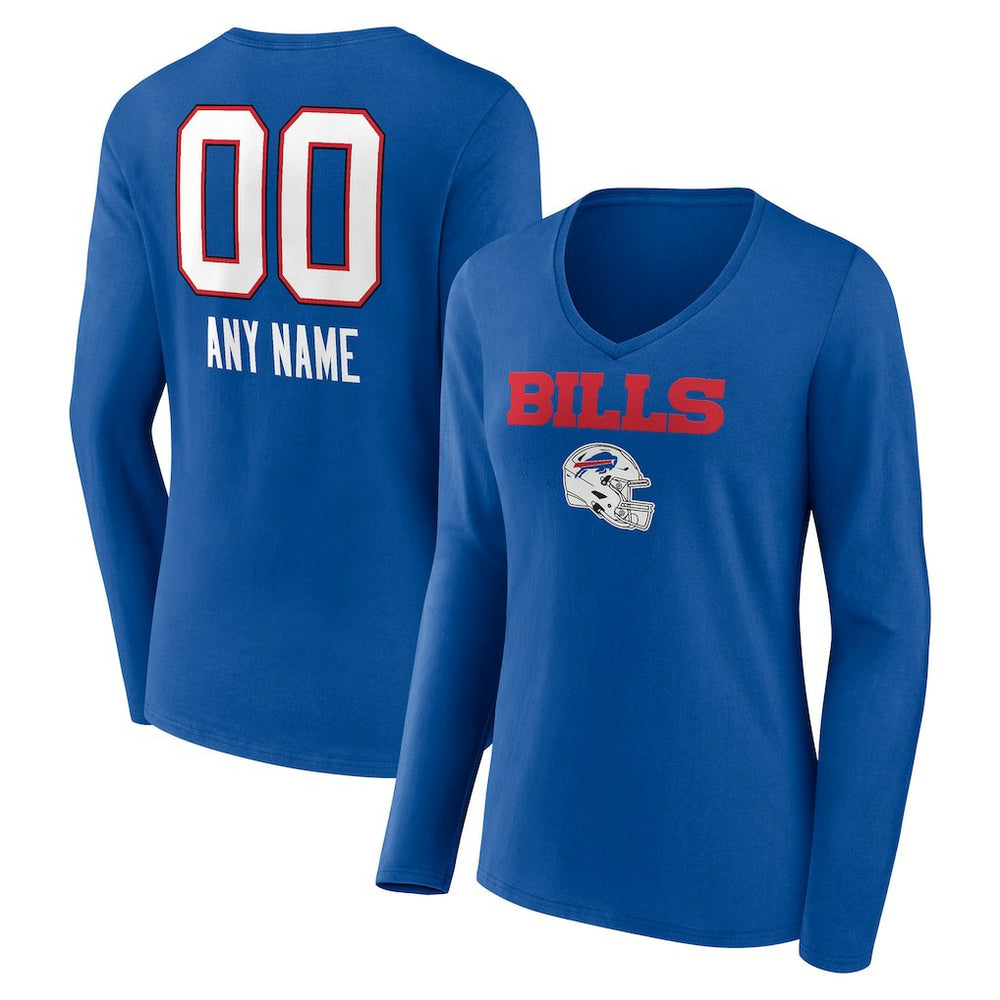 Buffalo Bills Women's Personalized Name & Number Team Wordmark Long Sleeve V-Neck T-Shirt Royal