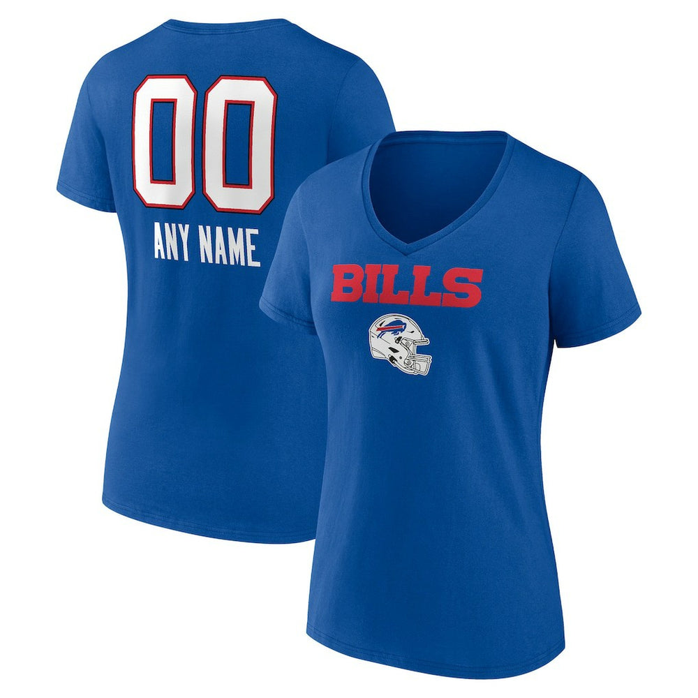 Buffalo Bills Women's Personalized Name & Number Team Wordmark V-Neck T-Shirt Royal