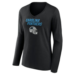 Carolina Panthers Women's Personalized Name & Number Team Wordmark Long Sleeve V-Neck T-Shirt Black