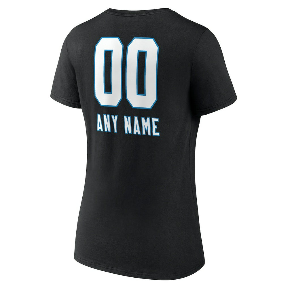 Carolina Panthers Women's Personalized Name & Number Team Wordmark V-Neck T-Shirt Black