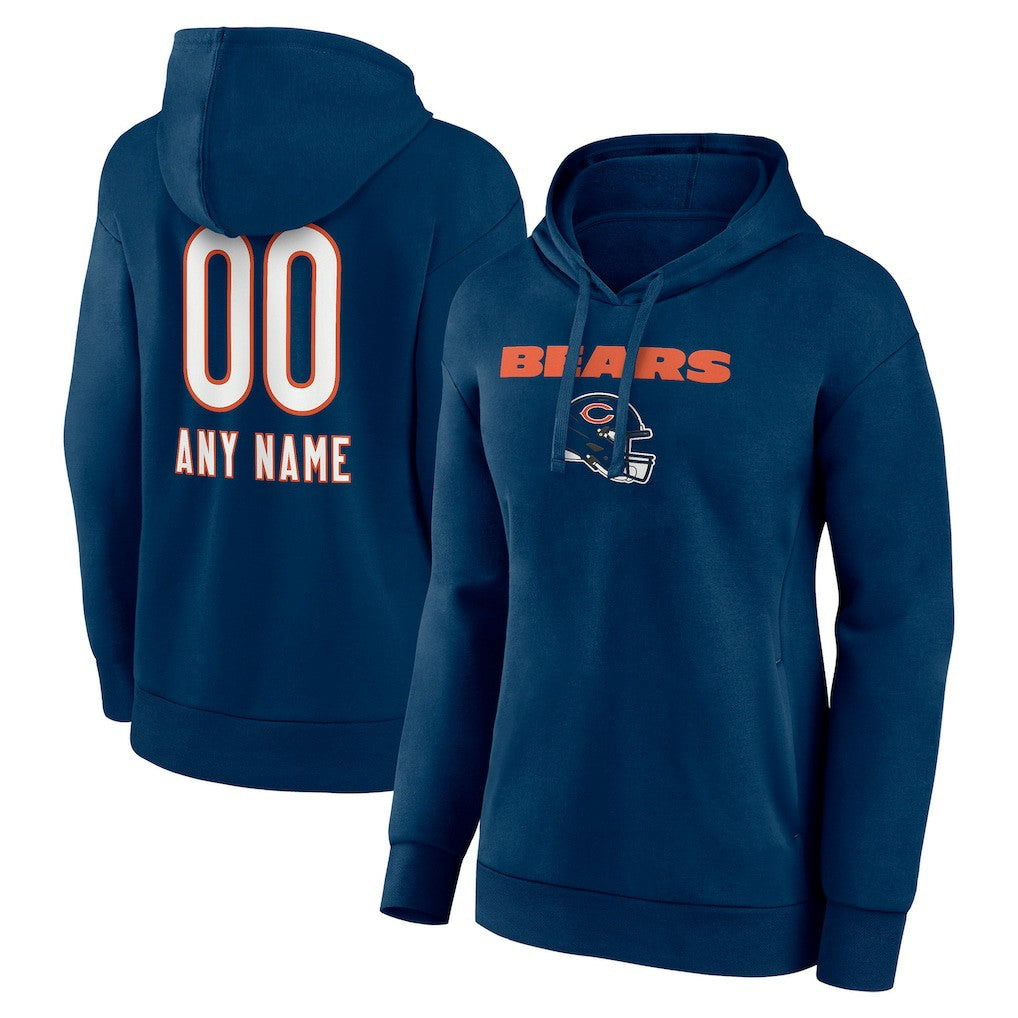 Chicago Bears Women's Personalized Name & Number Team Wordmark Pullover Hoodie Navy