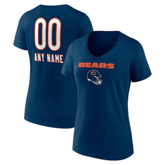 Chicago Bears Women's Personalized Name & Number Team Wordmark V-Neck T-Shirt Navy