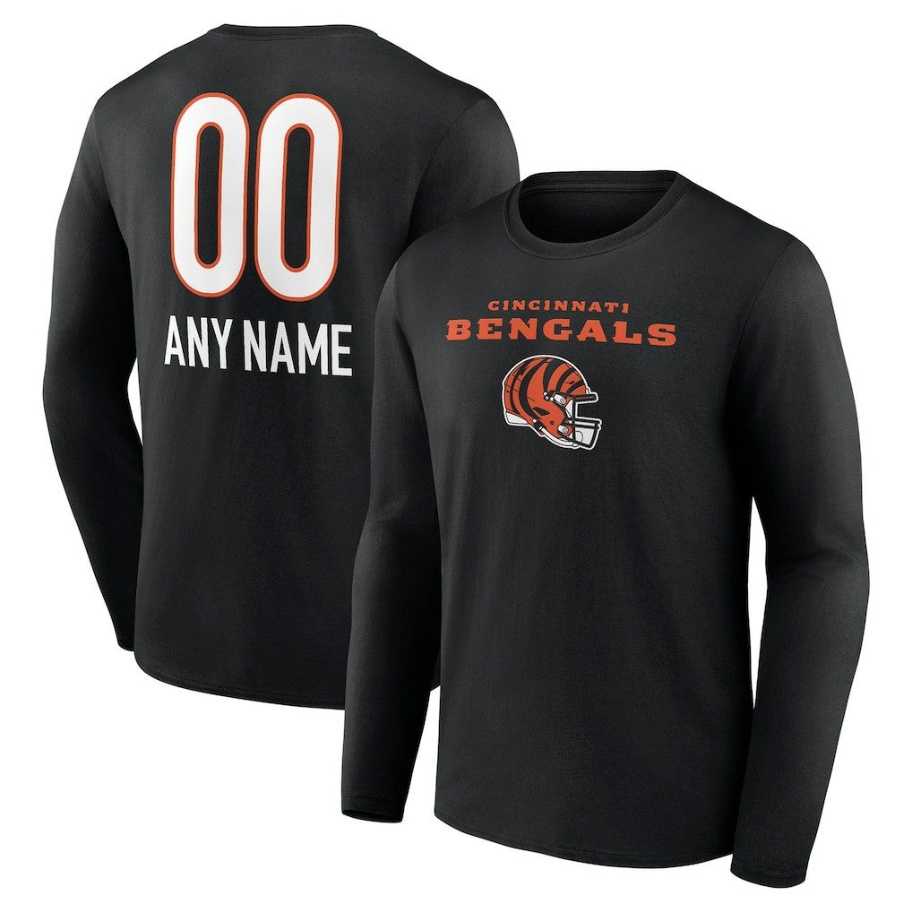 Cincinnati Bengals Personalized Name & Number Team Wordmark Long Sleeve T-Shirt Black