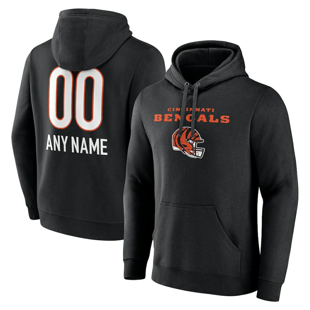 Cincinnati Bengals Personalized Name & Number Team Wordmark Pullover Hoodie Black