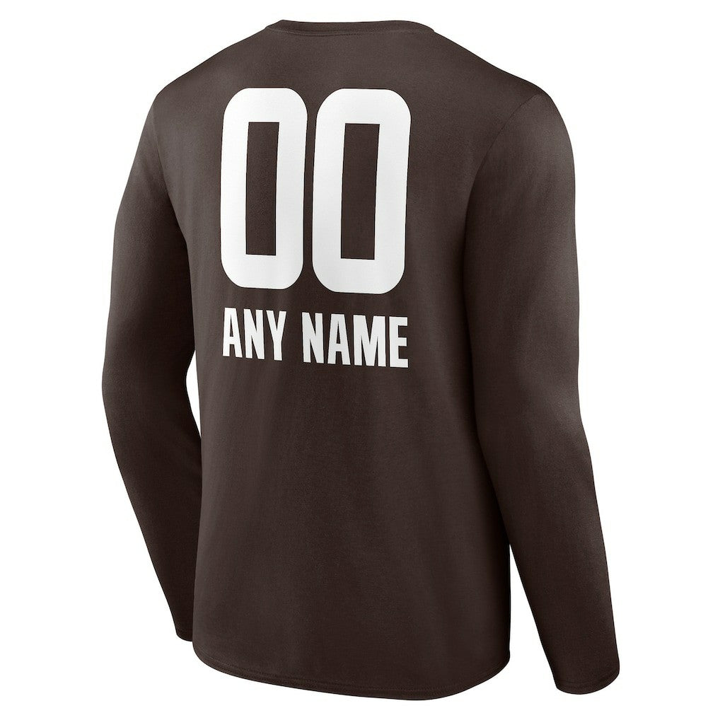 Cleveland Browns Personalized Name & Number Team Wordmark Long Sleeve T-Shirt Brown