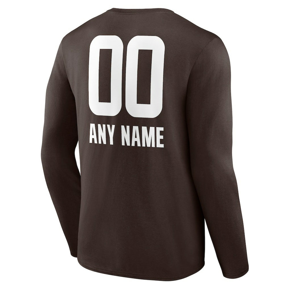 Cleveland Browns Personalized Name & Number Team Wordmark Long Sleeve T-Shirt Brown