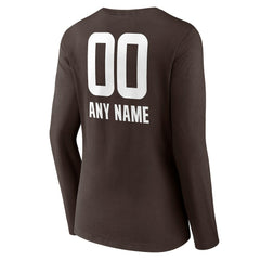 Cleveland Browns Women's Personalized Name & Number Team Wordmark Long Sleeve V-Neck T-Shirt Brown