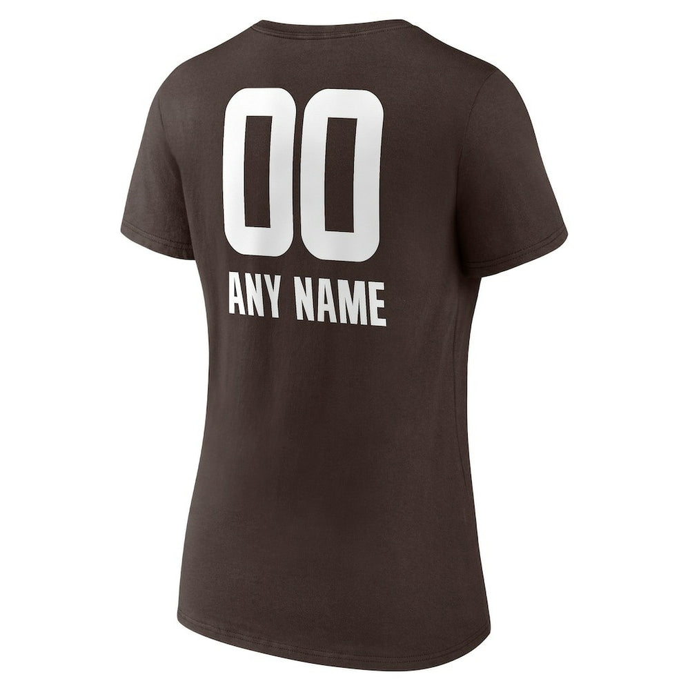 Cleveland Browns Women's Personalized Name & Number Team Wordmark V-Neck T-Shirt Brown
