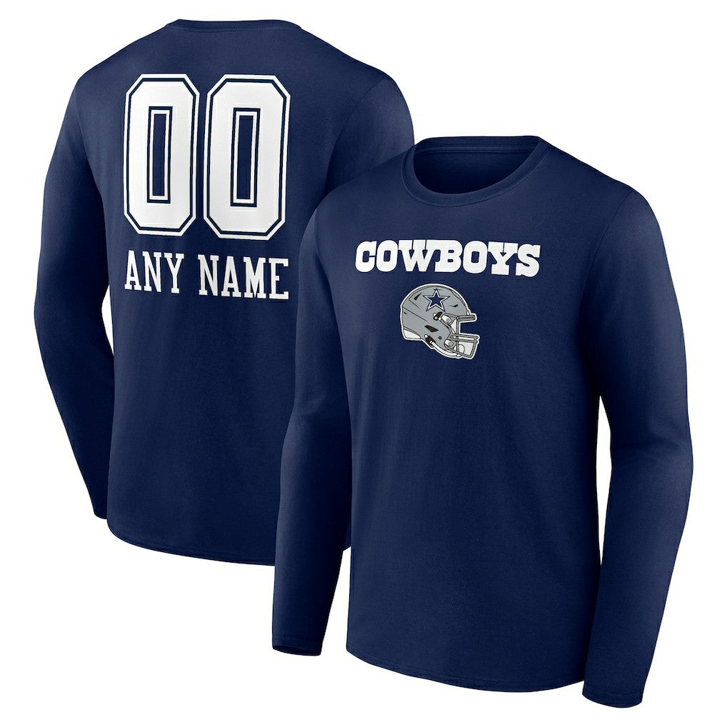Dallas Cowboys Personalized Name & Number Team Wordmark Long Sleeve T-Shirt Navy