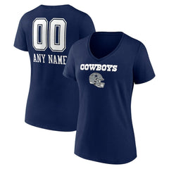 Dallas Cowboys Women's Personalized Name & Number Team Wordmark V-Neck T-Shirt Navy