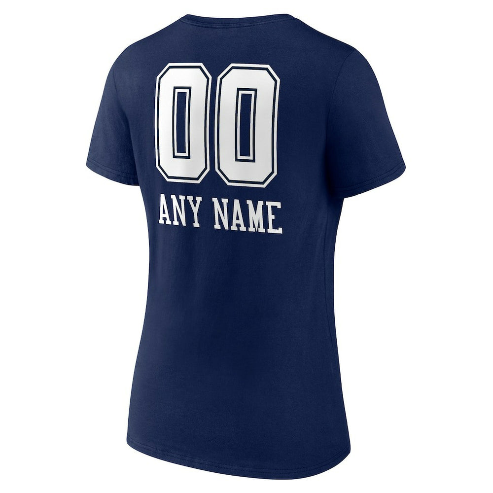 Dallas Cowboys Women's Personalized Name & Number Team Wordmark V-Neck T-Shirt Navy