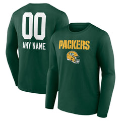 Green Bay Packers Personalized Name & Number Team Wordmark Long Sleeve T-Shirt Green