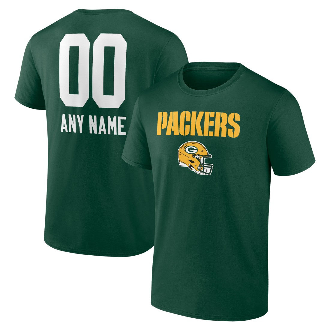 Green Bay Packers Personalized Name & Number Team Wordmark T-Shirt Green