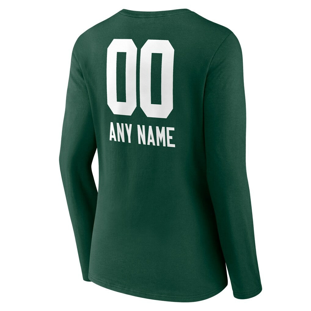 Green Bay Packers Women's Personalized Name & Number Team Wordmark Long Sleeve V-Neck T-Shirt Green