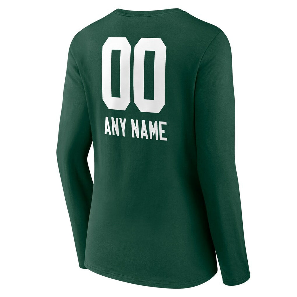 Green Bay Packers Women's Personalized Name & Number Team Wordmark Long Sleeve V-Neck T-Shirt Green