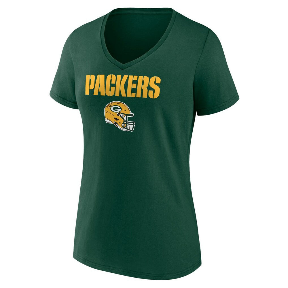 Green Bay Packers Women's Personalized Name & Number Team Wordmark V-Neck T-Shirt Green