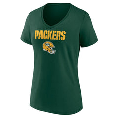 Green Bay Packers Women's Personalized Name & Number Team Wordmark V-Neck T-Shirt Green