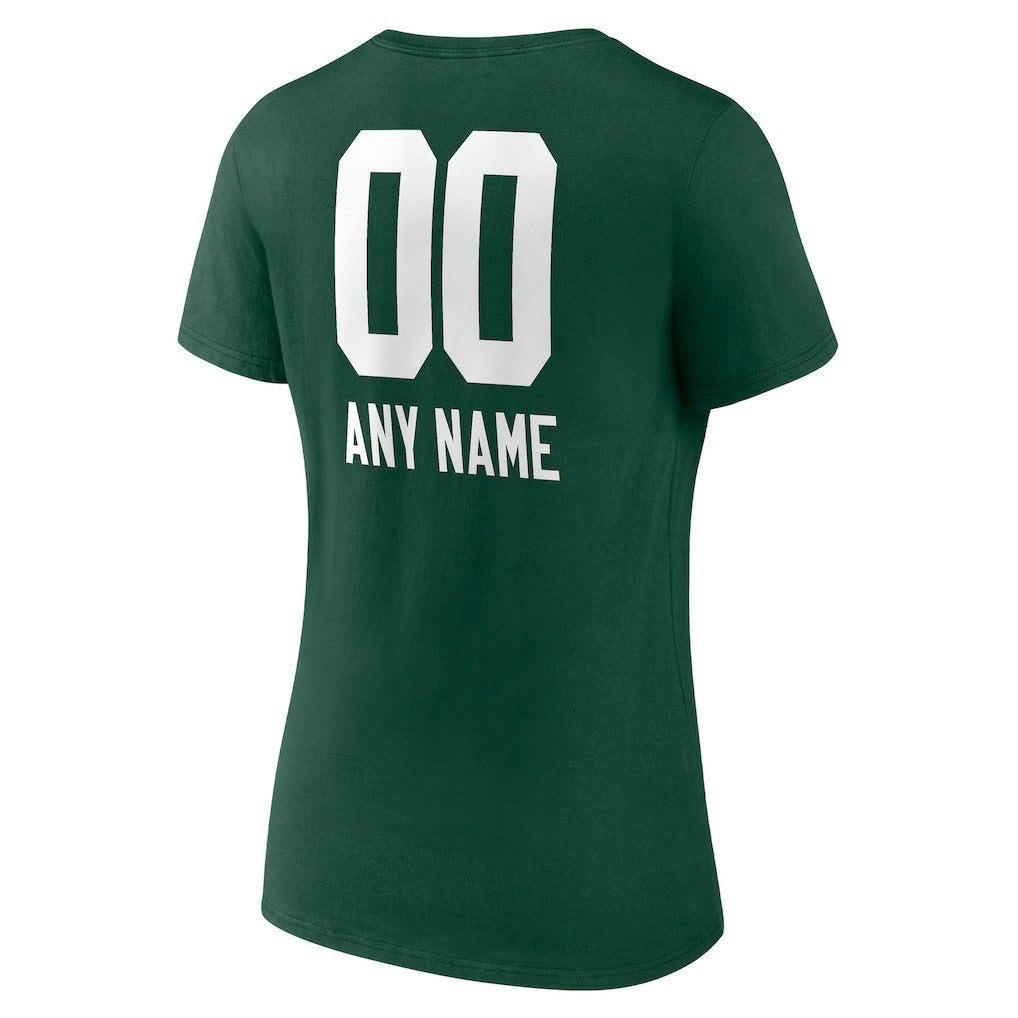 Green Bay Packers Women's Personalized Name & Number Team Wordmark V-Neck T-Shirt Green