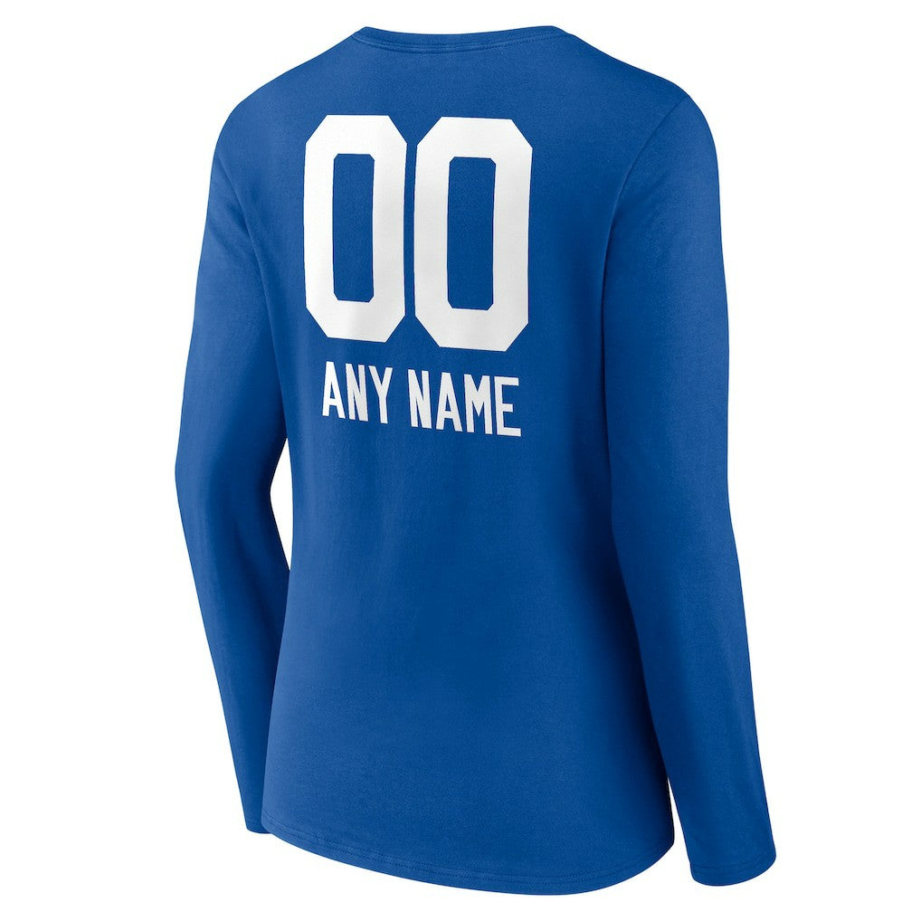 Indianapolis Colts Women's Personalized Name & Number Team Wordmark Long Sleeve V-Neck T-Shirt Royal