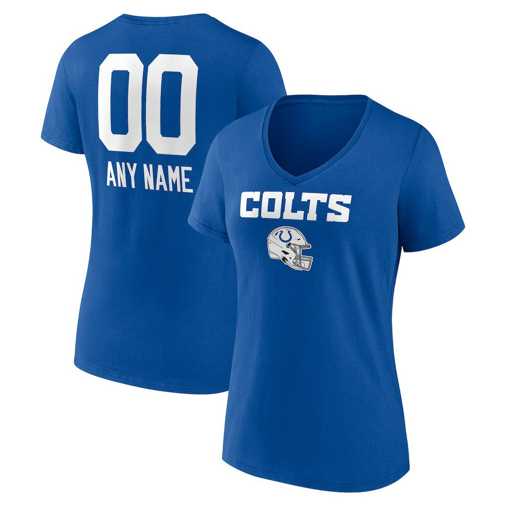 Indianapolis Colts Women's Personalized Name & Number Team Wordmark V-Neck T-Shirt Royal